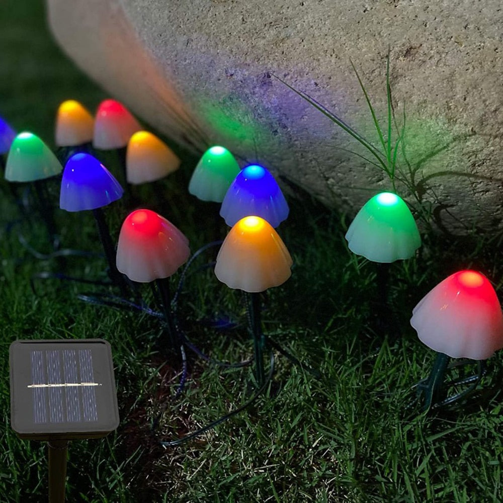 LED Solar Mushroom String Lights Outdoor