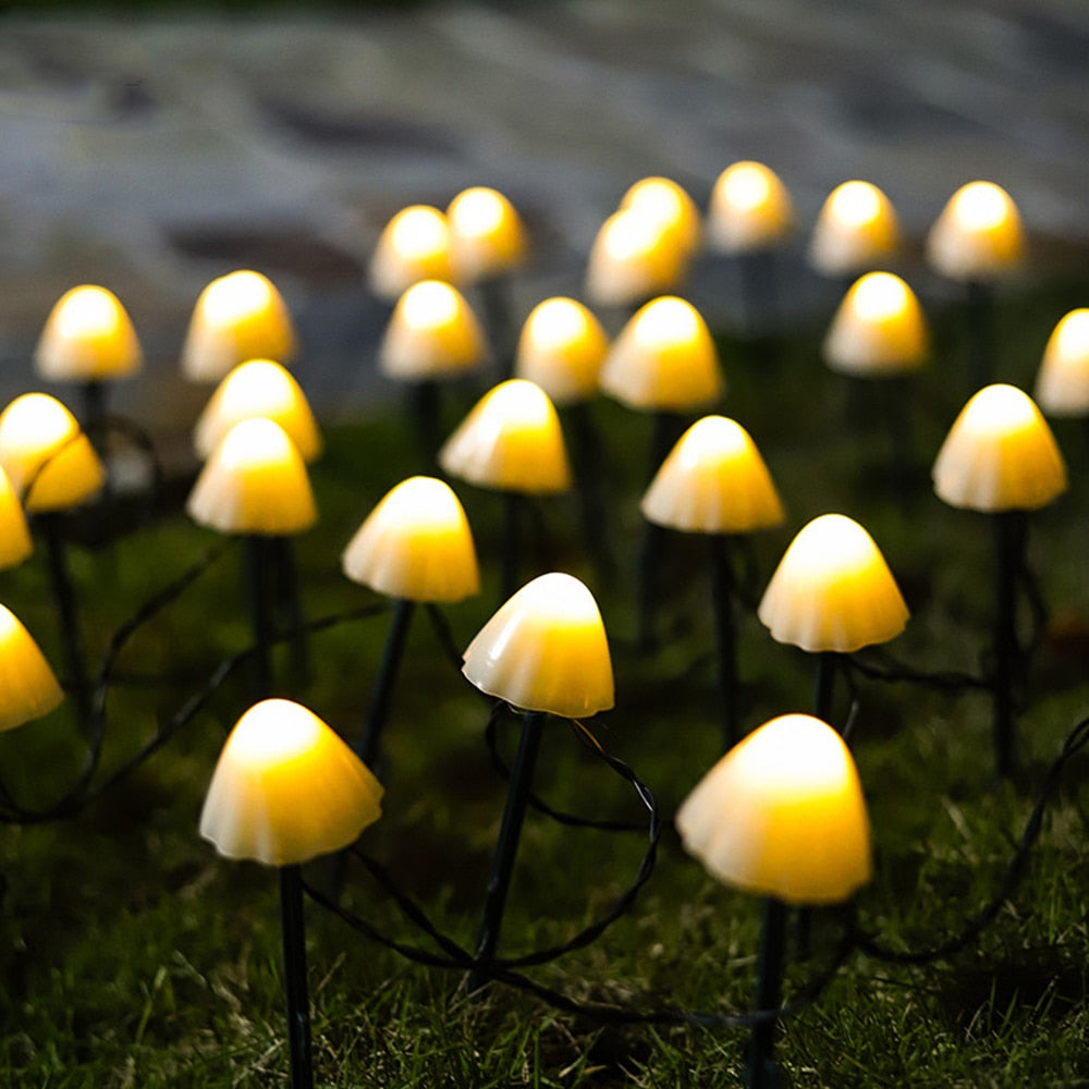 LED Solar Mushroom String Lights Outdoor