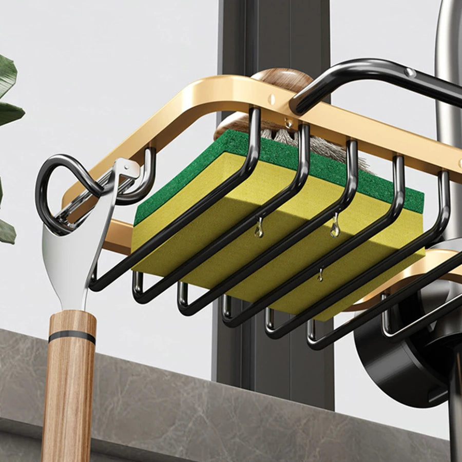 KITCHEN SPACE ALUMINUM SINK DRAIN RACK SPONGE STORAGE