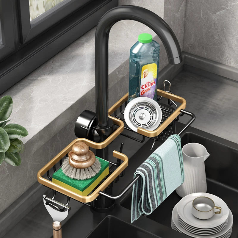 KITCHEN SPACE ALUMINUM SINK DRAIN RACK SPONGE STORAGE