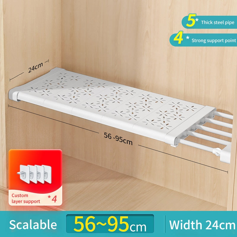 Expandable Closet Tension Shelf Storage Rack for Wardrobe, Kitchen, Bathroom