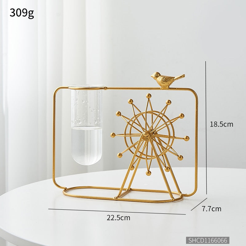 Nordic Style Elegant Golden Flower Hydroponic Glass Vase