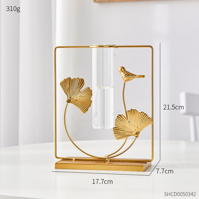 Nordic Style Elegant Golden Flower Hydroponic Glass Vase