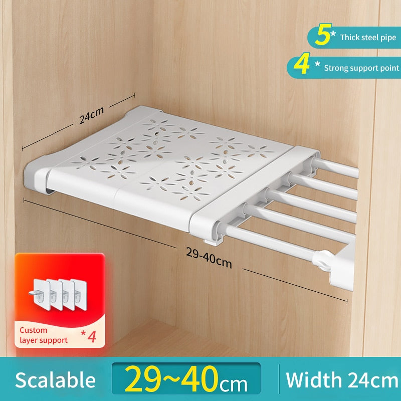 Expandable Closet Tension Shelf Storage Rack for Wardrobe, Kitchen, Bathroom