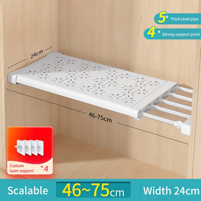 Expandable Closet Tension Shelf Storage Rack for Wardrobe, Kitchen, Bathroom