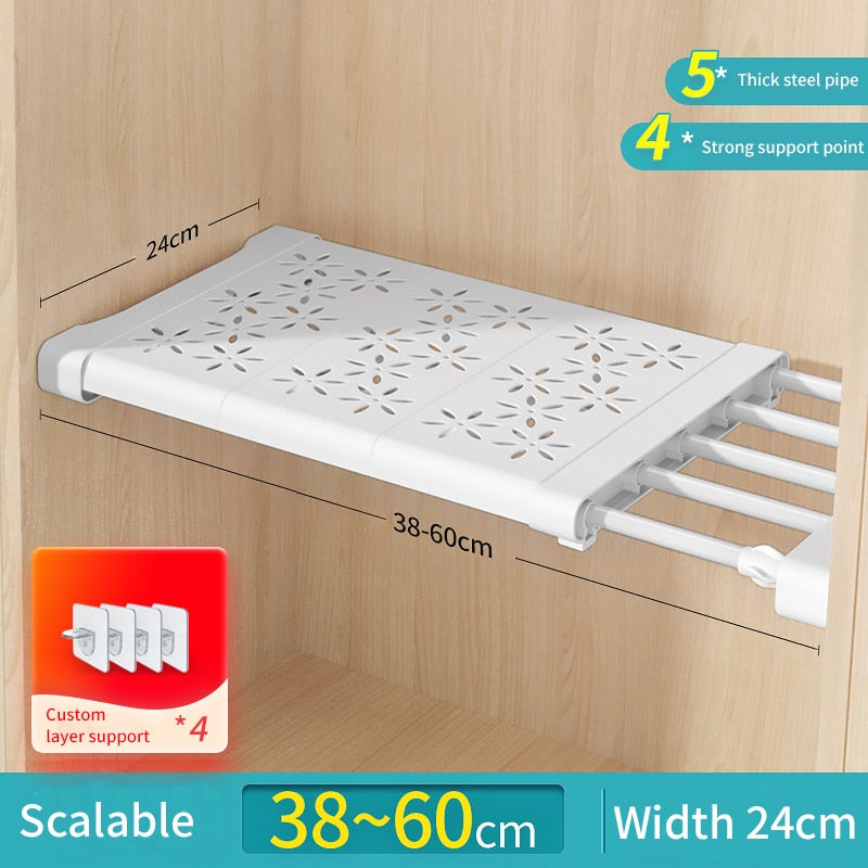 Expandable Closet Tension Shelf Storage Rack for Wardrobe, Kitchen, Bathroom