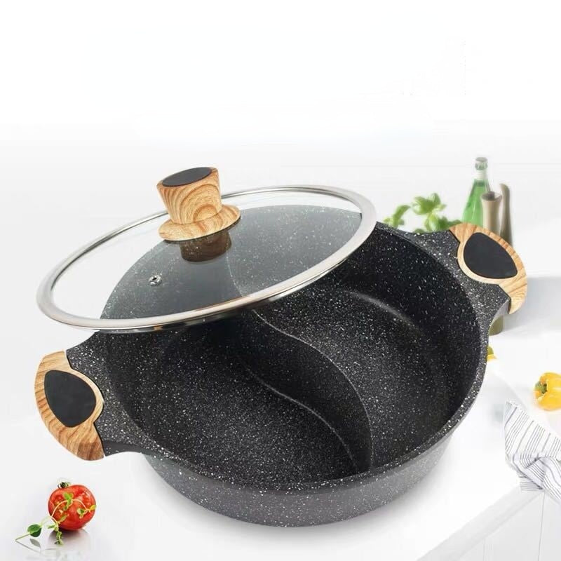 Non-Stick Medical Stone Shabu Hot Pot with Divider Lid