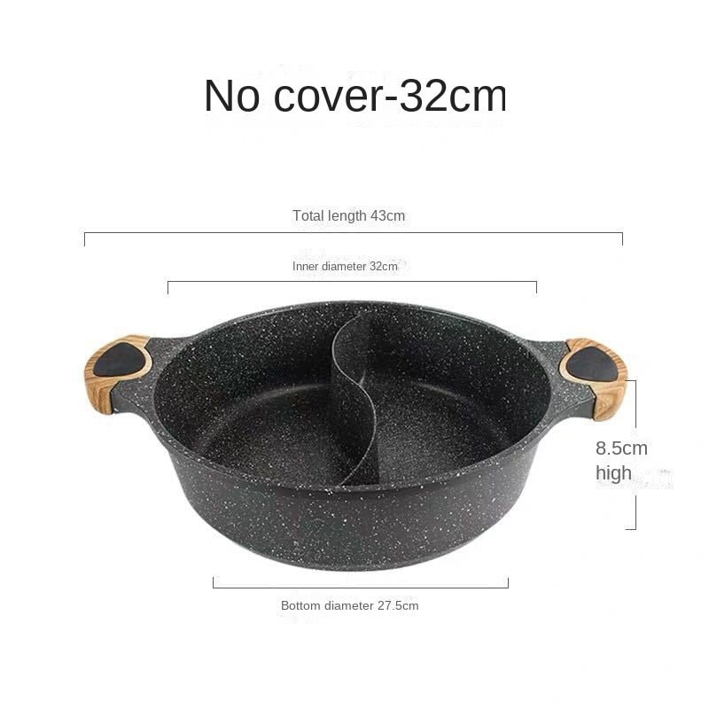 Non-Stick Medical Stone Shabu Hot Pot with Divider Lid