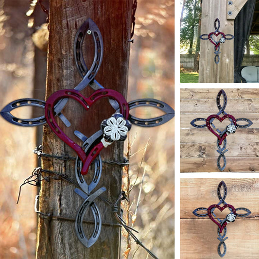 Natural Horseshoe Cross With Heart