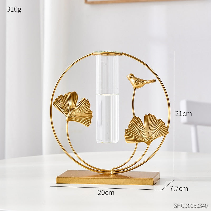 Nordic Style Elegant Golden Flower Hydroponic Glass Vase