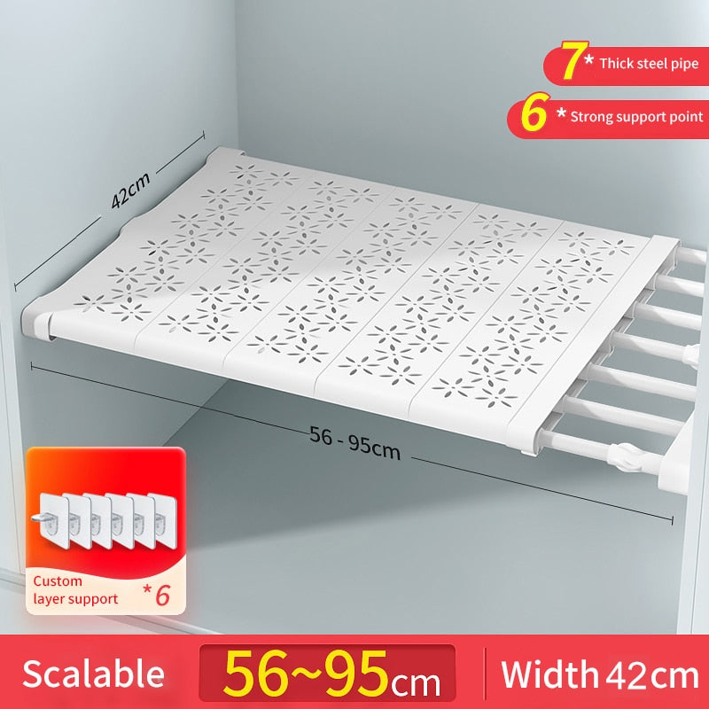 Expandable Closet Tension Shelf Storage Rack for Wardrobe, Kitchen, Bathroom