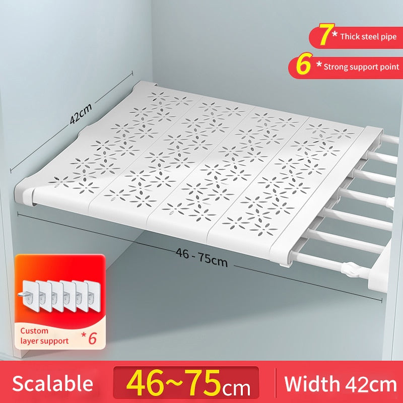 Expandable Closet Tension Shelf Storage Rack for Wardrobe, Kitchen, Bathroom