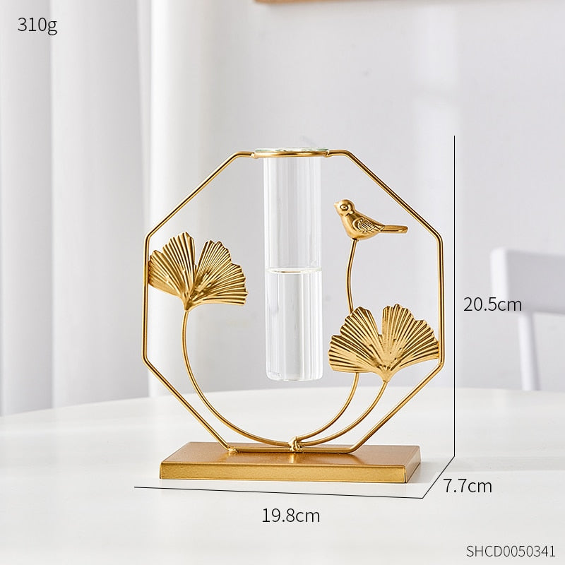 Nordic Style Elegant Golden Flower Hydroponic Glass Vase