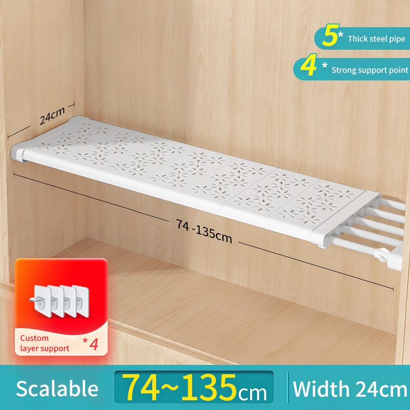 Expandable Closet Tension Shelf Storage Rack for Wardrobe, Kitchen, Bathroom