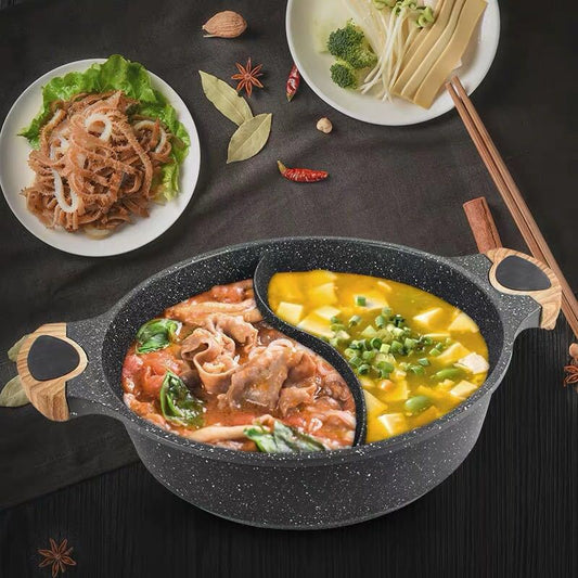 Non-Stick Medical Stone Shabu Hot Pot with Divider Lid