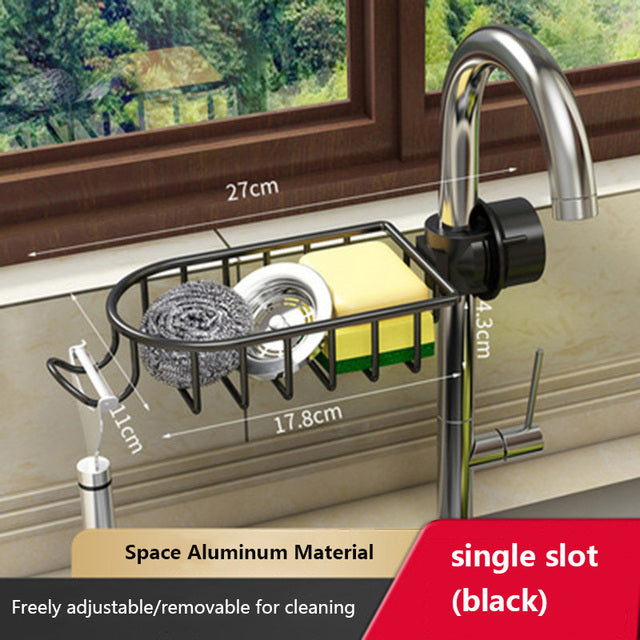 KITCHEN SPACE ALUMINUM SINK DRAIN RACK SPONGE STORAGE